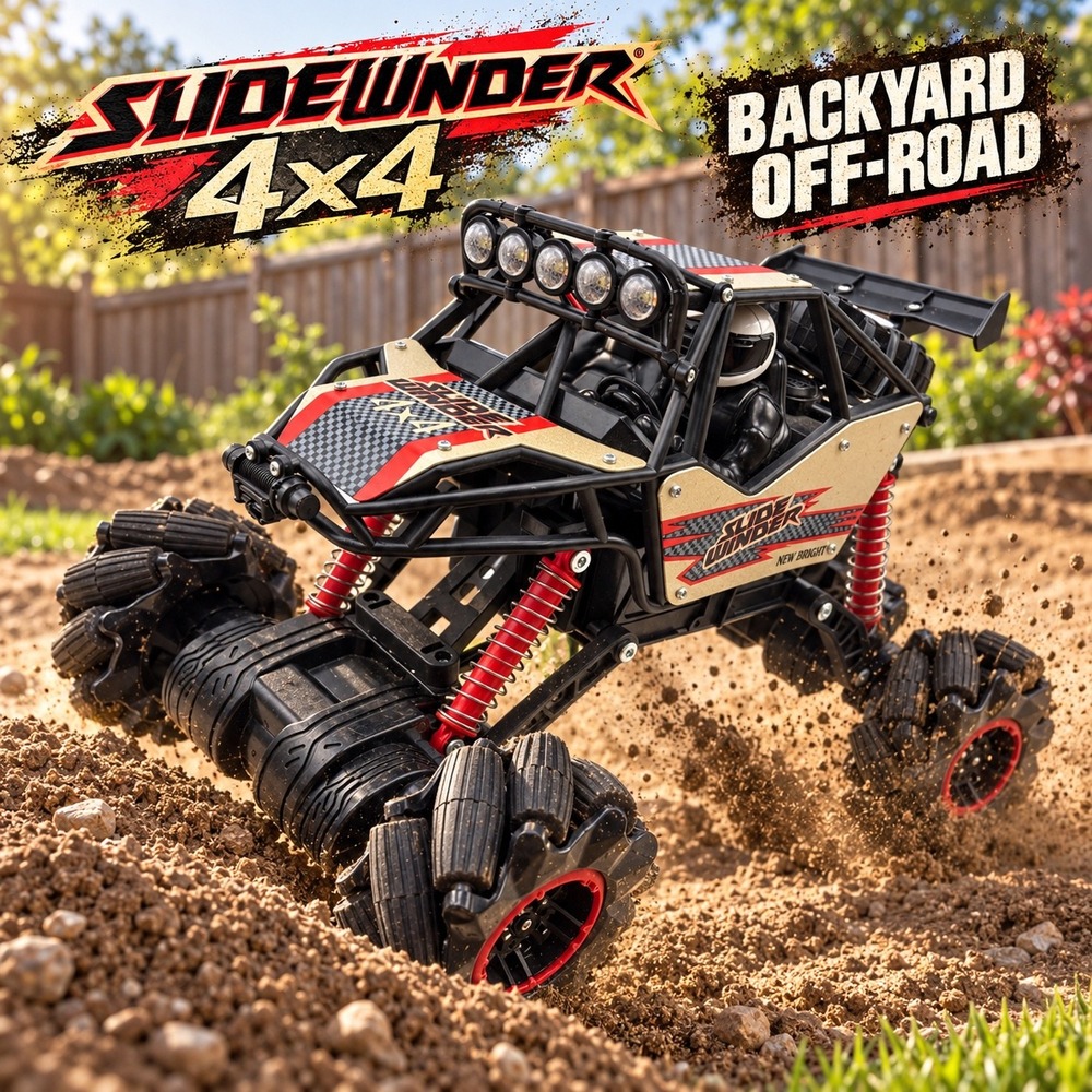 New Bright Slide Winder 4x4 RC Monster Truck Black Red Gold Roll Cage Toy